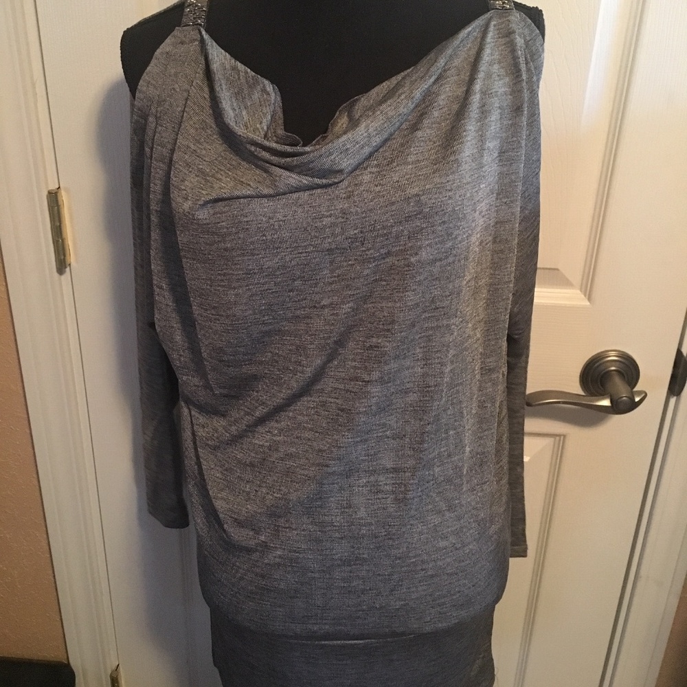 Ruby Ribbon Shimmy Tunic Dress - Silver Heather XS